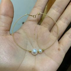 Vòng Tay Dạng Kiềng Bạc Ý s925 Dây Siêu Mịn Mặt Hạt Ngọc Trai Tròn Xuyên Tâm MADAME HIEN PEARLS VTT086