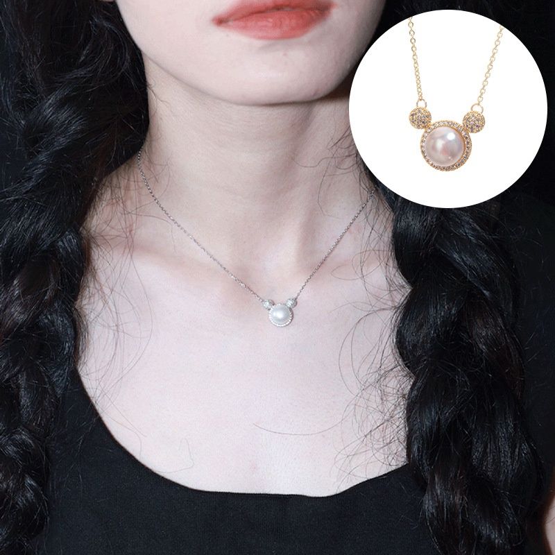 Vòng cổ Bạc Mặt Hình Chuột Mickey Ngọt Ngào Dễ Thương Ngọc Trai Tự Nhiên MADAME HIEN PEARLS MN020T