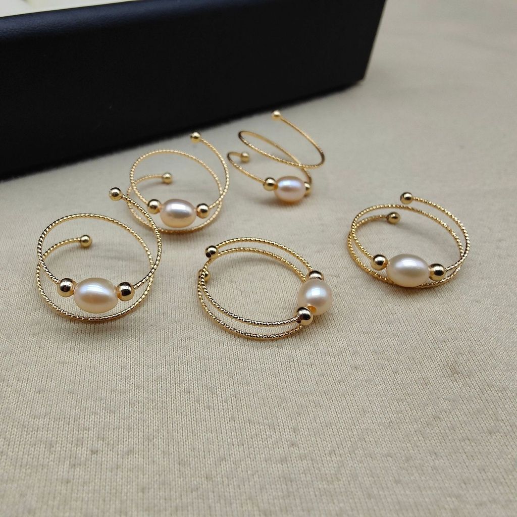 Nhẫn Mạ Vàng 14k Đính Ngọc Trai Nuôi Tự Nhiên hạt gạo Thời Trang NG001