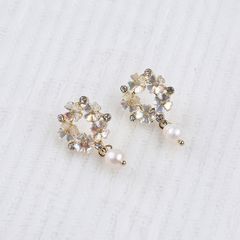 Bông Tai Mạ Vàng 18k Hình Hoa Pha Lê / Ngọc Trai Giọt Nước Sang Trọng Sành Điệu Tiệc Tùng BTG007