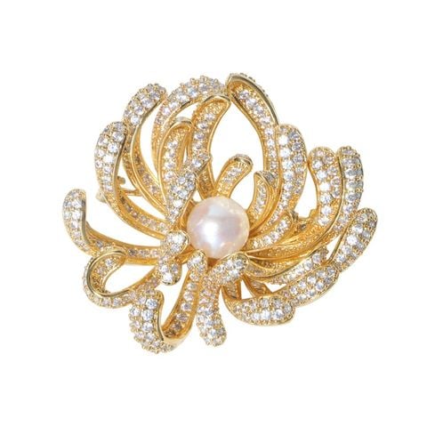 Ghim Cài Áo Hoa Sen 3D Đính Đá và Ngọc Trai Tự Nhiên Thời Trang MADAME HIEN PEARLS Quý Phái