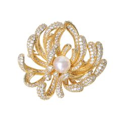 Ghim Cài Áo Hoa Sen 3D Đính Đá và Ngọc Trai Tự Nhiên Thời Trang MADAME HIEN PEARLS Quý Phái PKC002