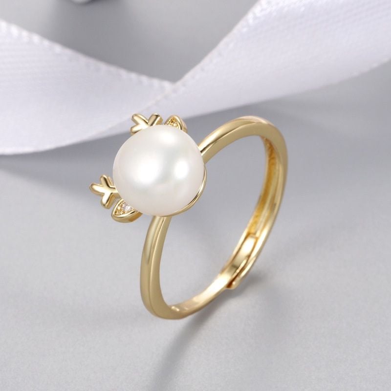 Nhẫn Đính Ngọc Trai Tự Nhiên Freesize Thời Trang Cá Tính Dáng Hưu Rừng MADAME HIEN PEARLS Cho Nữ NN006