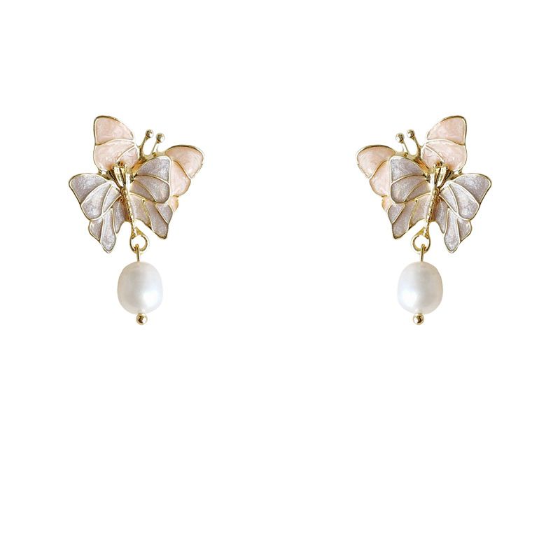 Bông Tai Bướm Hồng Tím Bạc 925  Đính Ngọc Trai Tự Nhiên xinh xắn MADAME HIEN PEARLS BTG012