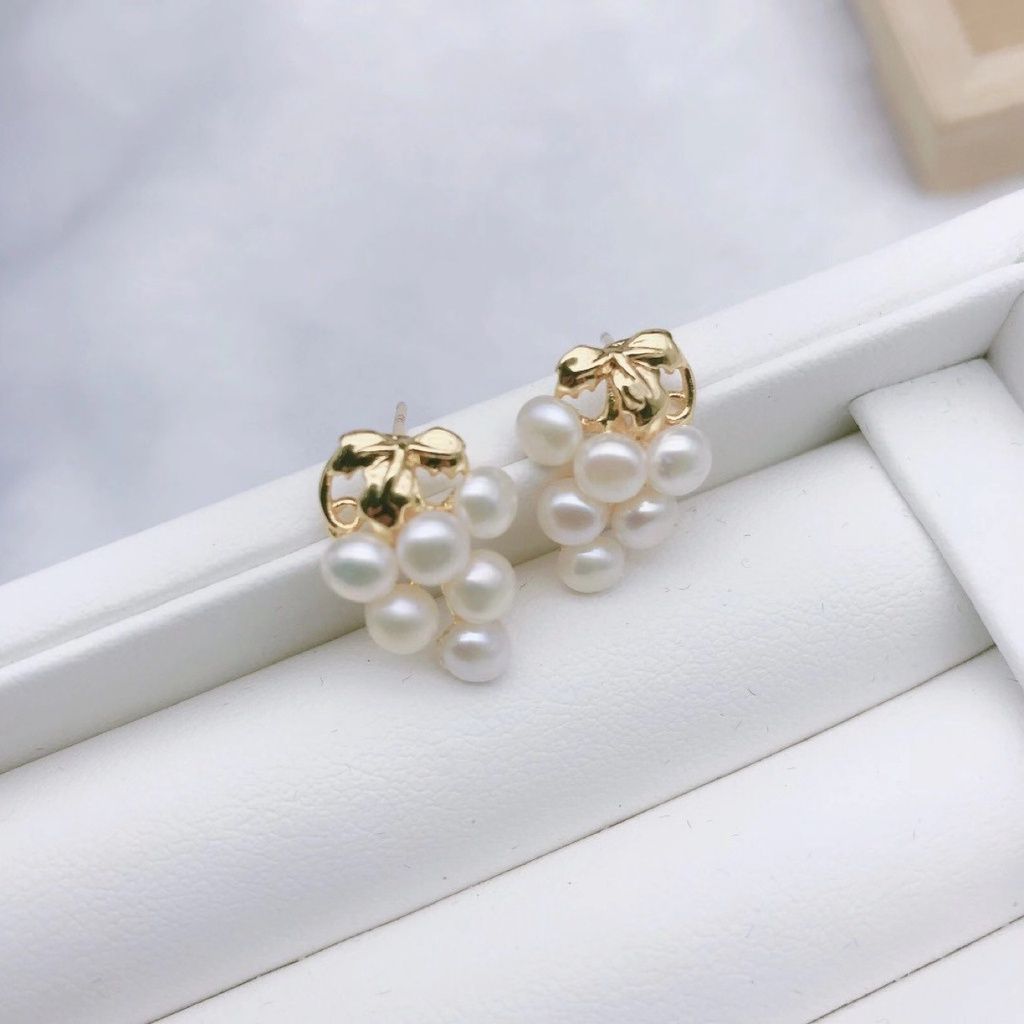 Bông Tai Mạ Bạc 925 Đính Ngọc Trai Chùm Nho Pháp MADAME HIEN PEARLS dễ thương BTN028