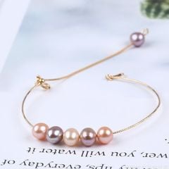 Vòng Tay 5 Hạt Ngọc Trai Tự Nhiên Handmade MADAME HIEN PEARL Dê Thương Còng Cứng Điều Chỉnh Được VTT010M