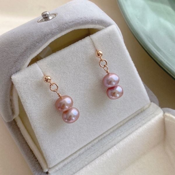 Bông Tai 2 Hạt Ngọc Trai Tím Tua Rua MADAME HIEN PEARLS Thời Trang Nữ Tính BTT018