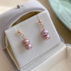 Bông Tai 2 Hạt Ngọc Trai Tím Tua Rua MADAME HIEN PEARLS Thời Trang Nữ Tính BTT018