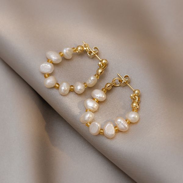 Bông Tai Vòng tròn Bạc 925 Mạ Đính Ngọc Trai Xinh Xắn MADAME HIEN PEARLS Thời Trang Nữ Tính