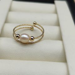 Nhẫn Mạ Vàng 14k Đính Ngọc Trai Nuôi Tự Nhiên hạt gạo Thời Trang NG001