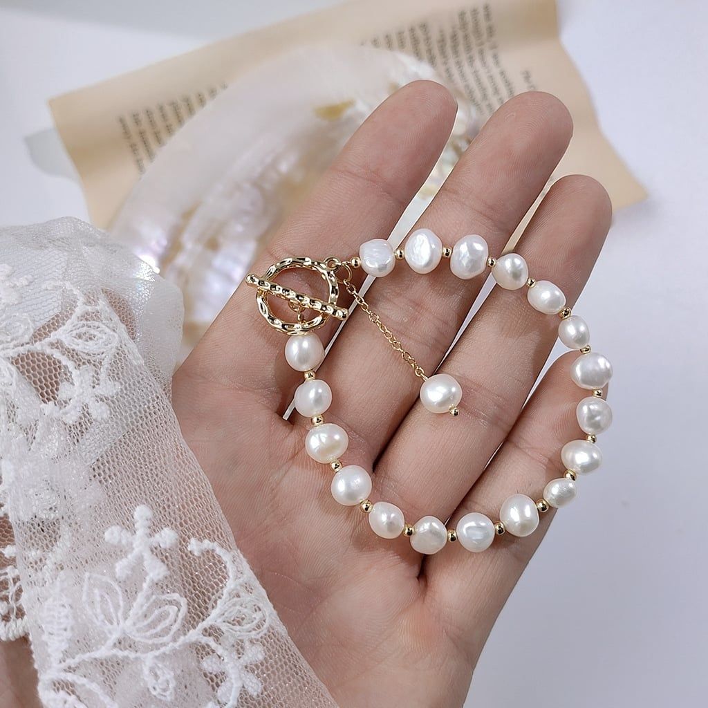 Vòng Tay Hạt Trai Baroque 7-8mm Tự Nhiên MADAME HIEN PEARLS Khoá OT VTB003