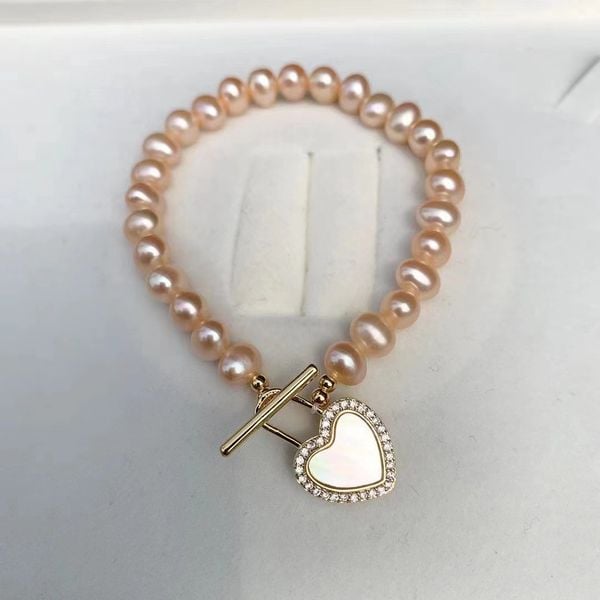 Vòng Đeo Tay Ngọc Trai Tự Nhiên 7-8mm MADAME HIEN PEARLS Khóa Tim Cài Tinh Tế