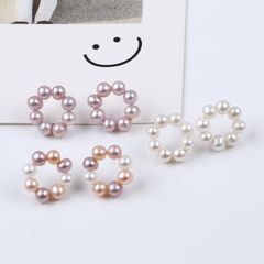 Bông Tai Bạc 925 Đính Tua Rua Vòng Tròn Ngọc Trai Tự Nhiên 8 Hạt Tròn Nhỏ MADAME HIEN PEARLS Cho Nữ BTT020M
