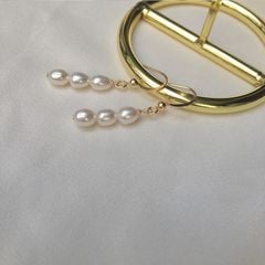 Khuyên Tai Mạ Vàng 14K Đính 3 Hạt Ngọc Trai Tua Rua 7-8mm MADAME HIEN PEARLS BTG005