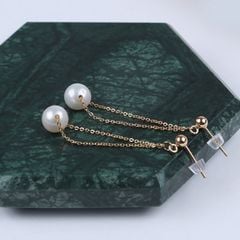 Bông Tai Bạc 925 Dáng Dài Tua Rua 1 Hạt Ngọc Trai Tròn 6-8mm Nữ Tính MADAME HIEN PEARLS Cho Nữ BTT045