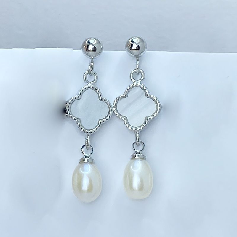 Bông Tai Phong Cách Cỏ 4 Lá Van Cleef LV Tua Rua Hạt Ngọc Trai Gạo MADAME HIEN PEARLS Xinh Xắn Cho Nữ BTG125