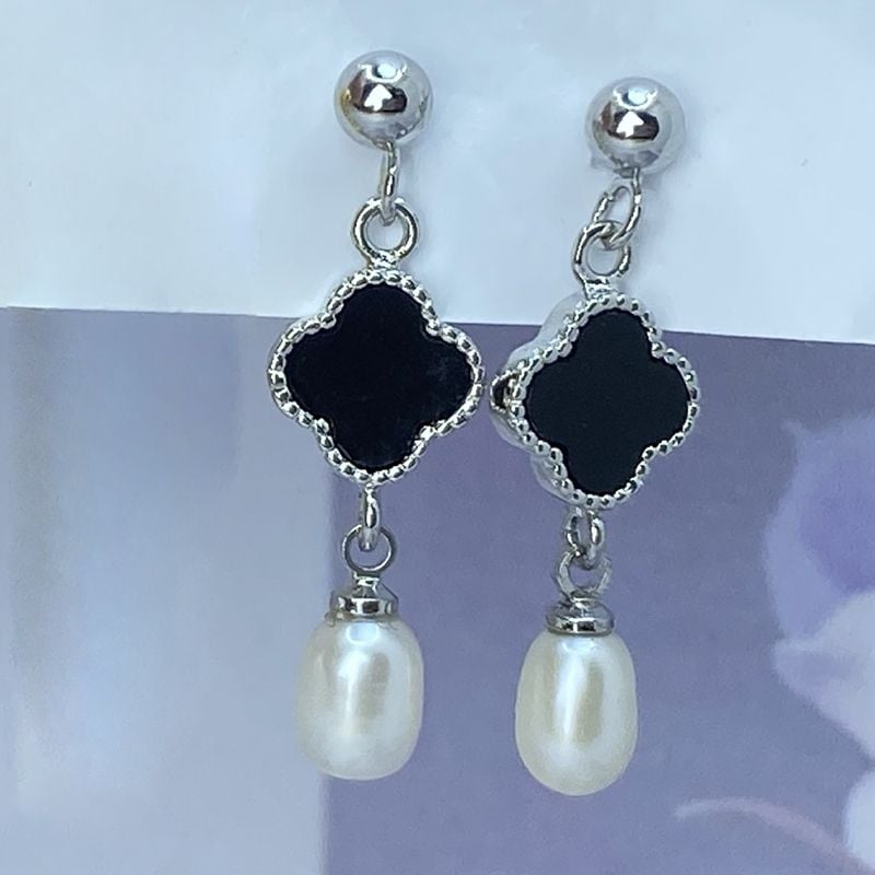 Bông Tai Phong Cách Cỏ 4 Lá Van Cleef LV Tua Rua Hạt Ngọc Trai Gạo MADAME HIEN PEARLS Xinh Xắn Cho Nữ BTG125