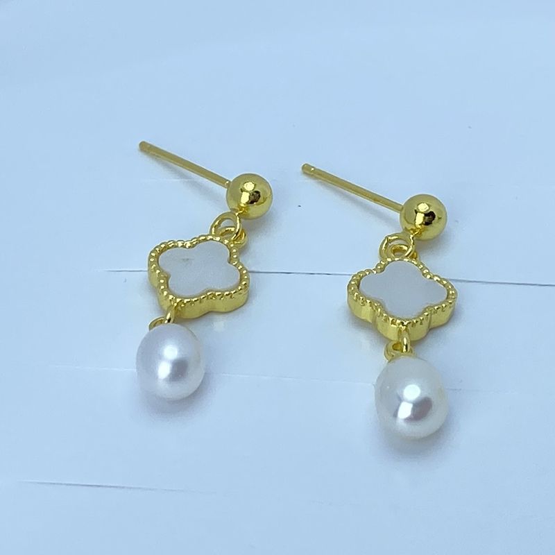 Bông Tai Phong Cách Cỏ 4 Lá Van Cleef LV Tua Rua Hạt Ngọc Trai Gạo MADAME HIEN PEARLS Xinh Xắn Cho Nữ BTG125