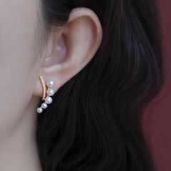 Bông Tai Bạc Đính Ngọc Trai Tự Nhiên Dãy 5 Hạt Phong Cách Pháp MADAME HIEN PEARLS Sang Trọng BTN027