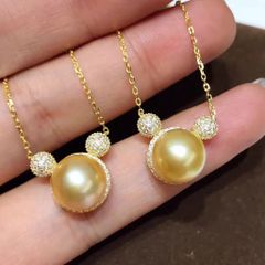 Vòng cổ Đồng Mạ Vàng 18K Mặt Hình Chuột Mickey Ngọt Ngào Dễ Thương Ngọc trai tự nhiên MN020V