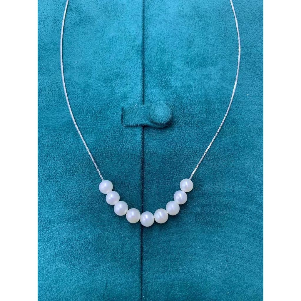 Vòng Cổ Dây Chuyền Vàng Ý 9 Hạt Ngọc Trai Nuôi Tự Nhiên 6mm AAA YM006