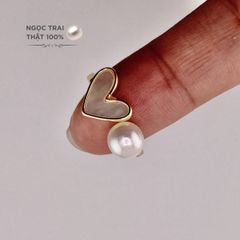 Nhẫn Ngọc Trai Nước Ngọt Tự Nhiên Hình Tim Xà Cừ MADAME HIEN PEARLS Thời Trang Giá Sỉ NN028