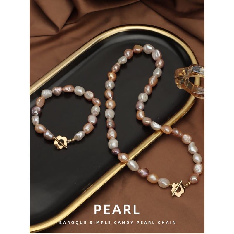 Bộ Vòng Cổ Vòng Tay Ngọc Trai Baroque Sắc Màu Tự Nhiên Ngọt Ngào Khoá OT Hoa Mận MADAME HIEN PEARLS SCB005M