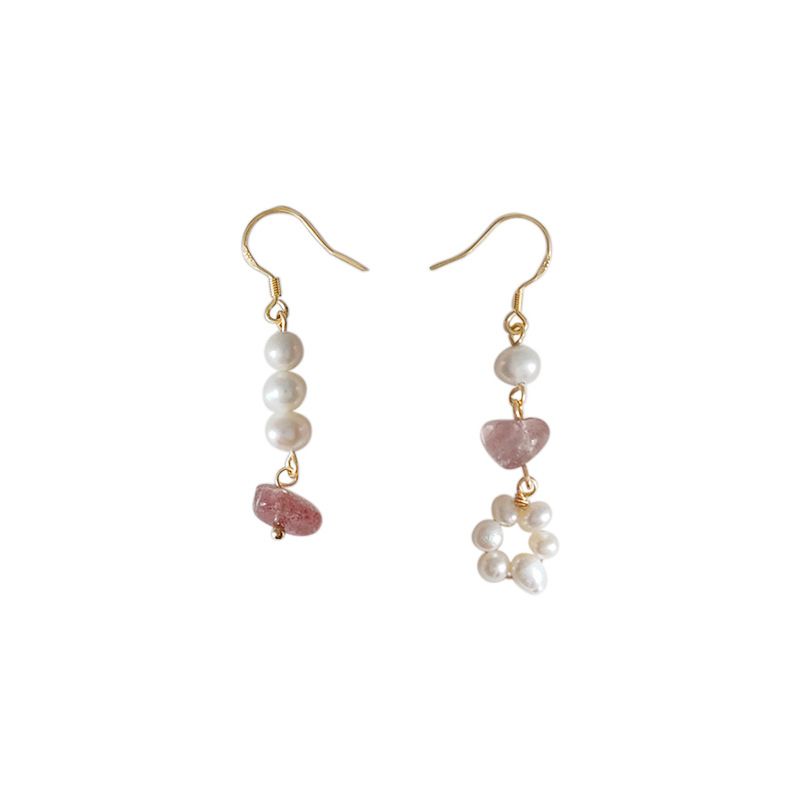 Bông Tai Ngọc Trai Bạc 925 Mạ Đính Đá Hồng Dâu MADAME HIEN PEARLS Xinh Xắn BTT024