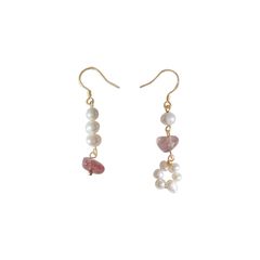 Bông Tai Ngọc Trai Bạc 925 Mạ Đính Đá Hồng Dâu MADAME HIEN PEARLS Xinh Xắn BTT024