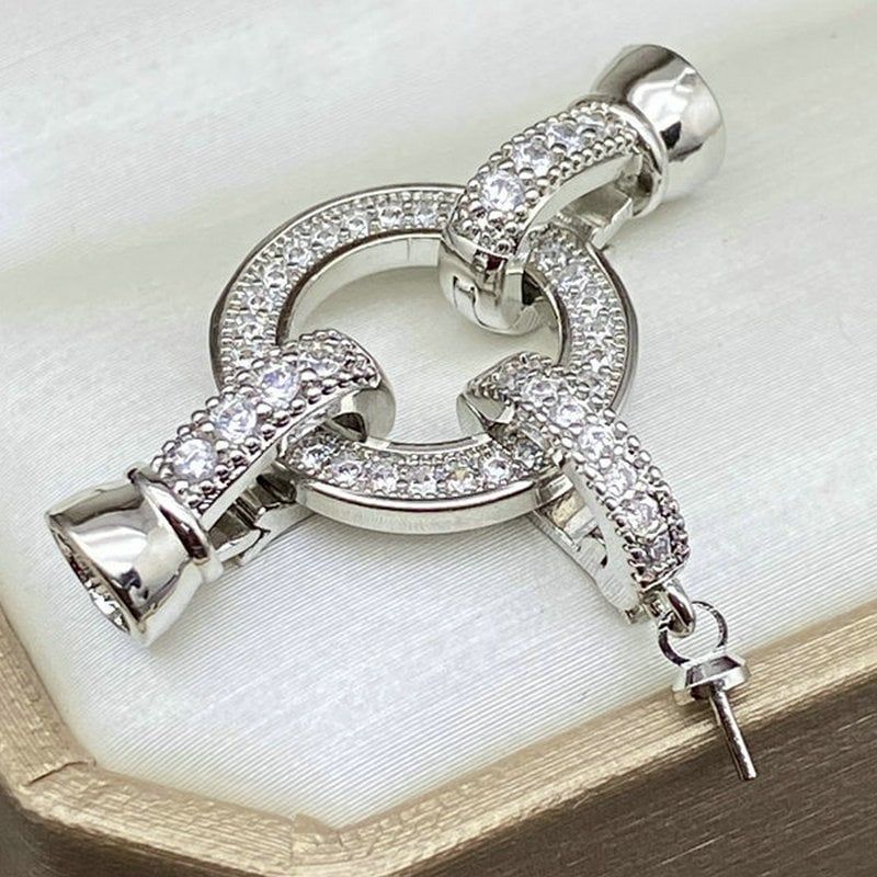 Khóa Cài Mặt Dây Chuyền Kẹp Nối 3 Nhánh Mặt Tròn Cẩn Đá Zircon Mạ Vàng 14K MADAME HIEN PEARLS PKKC015