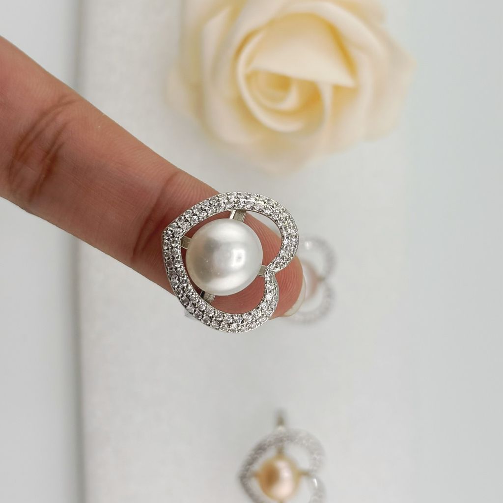 Nhẫn Ngọc Trai Tự Nhiên Size 9-10mm Dáng Tim Phong Cách Quý Phú Bà Ngọc trai Giá Sỉ Phú Quốc MADAME HIEN PEARLS NN045