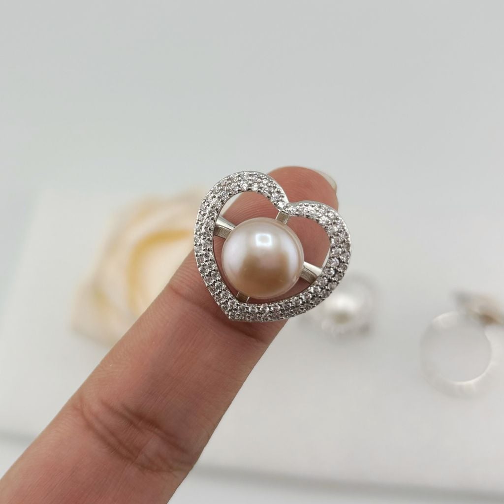 Nhẫn Ngọc Trai Tự Nhiên Size 9-10mm Dáng Tim Phong Cách Quý Phú Bà Ngọc trai Giá Sỉ Phú Quốc MADAME HIEN PEARLS NN045