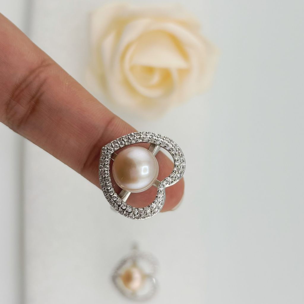 Nhẫn Ngọc Trai Tự Nhiên Size 9-10mm Dáng Tim Phong Cách Quý Phú Bà Ngọc trai Giá Sỉ Phú Quốc MADAME HIEN PEARLS NN045