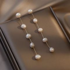 Bông Tai Bạc 925 Tua Rua Siêu Dài Ngọc Trai 9mm Tự Nhiên Cực Dài Phong Cách Baroque MADAME HIEN PEARLS BTT017