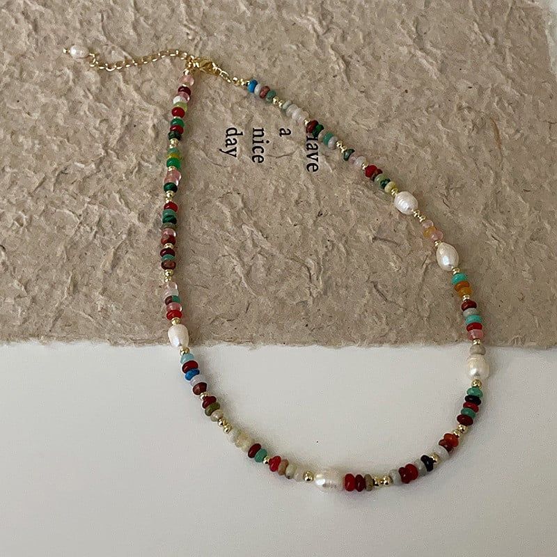 Vòng Cổ Ngọc Trai Phối Đá Sắc Màu Bohemian Boho MADAME HIEN PEARLS Cho Con Gái Yêu CG025