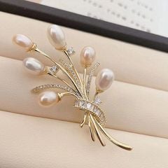 Ghim Cài Áo Ngọc Trai Tự Nhiên Hạt Xoài Kiểu 6 Quả Bóng Bay MADAME HIEN PEARLS Cho Nữ PKC034
