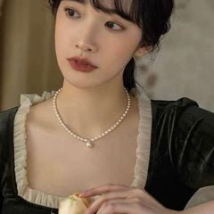 Vòng cổ Ngọc Trai Nuôi 7-8mm Hạt Gạo Tự Nhiên Choker Mặt 1 Hạt 9-10mm CG006