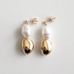 Bông Tai Ngọc Trai Baroque Tự Nhiên Phối Hạt Kim Loại Phong Cách Châu Âu Sang Trọng Hiện Đại Cá Tính BTB044