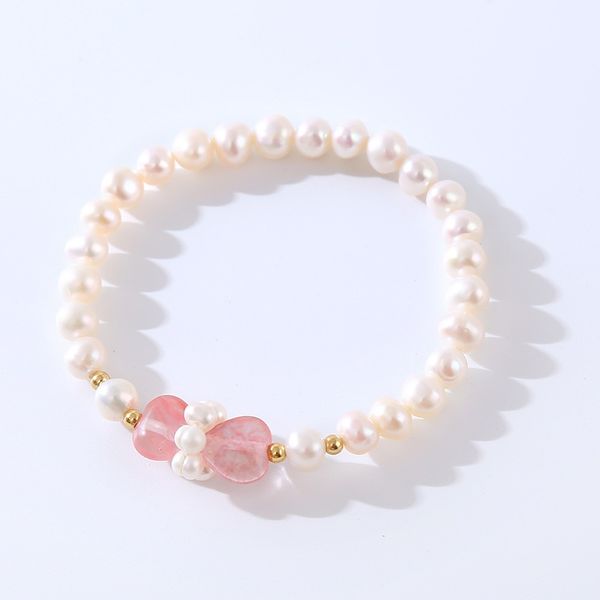 Vòng Tay Ngọc Trai Tự Nhiên Phối Đá Nơ Hồng Phong Cách Betty Boop MADAME HIEN PEARLS Xinh Xắn Cho Nữ VTT067