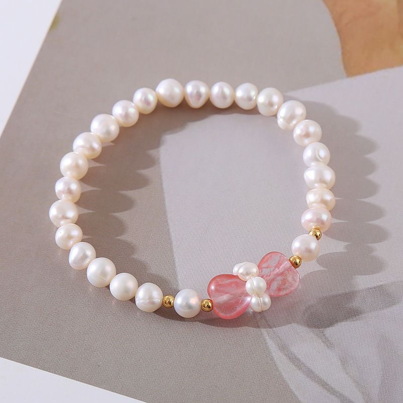 Vòng Tay Ngọc Trai Tự Nhiên Phối Đá Nơ Hồng Phong Cách Betty Boop MADAME HIEN PEARLS Xinh Xắn Cho Nữ VTT067