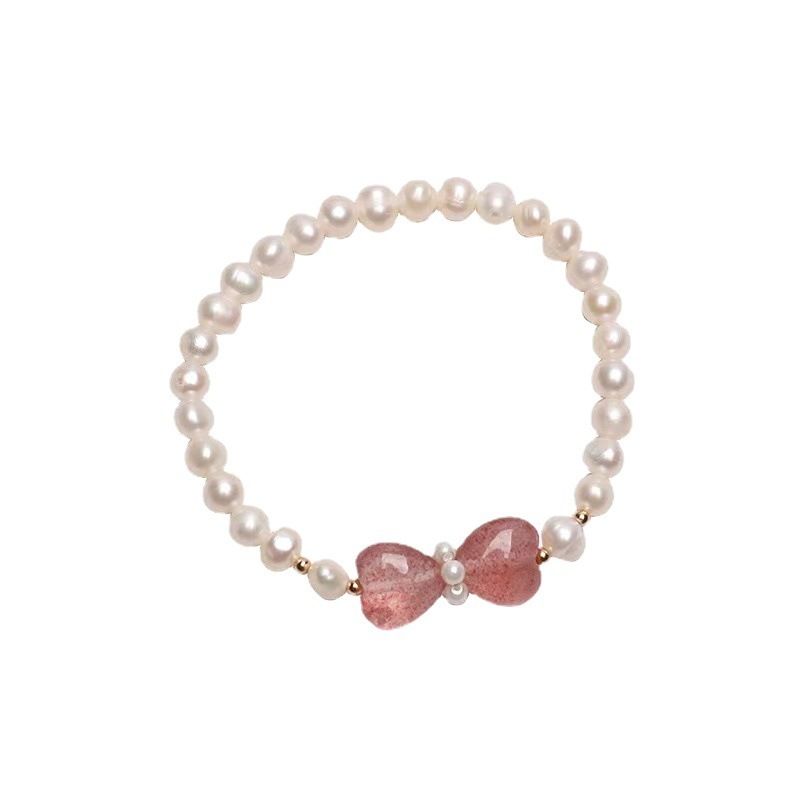 Vòng Tay Ngọc Trai Tự Nhiên Phối Đá Nơ Hồng Phong Cách Betty Boop MADAME HIEN PEARLS Xinh Xắn Cho Nữ VTT067