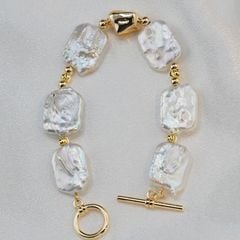 Vòng Tay Ngọc Trai Hạt Baroque Chữ Nhật Phối Mặt Cham Kim Khoá OT MADAME HIEN PEARLS Cho Nữ VTB068