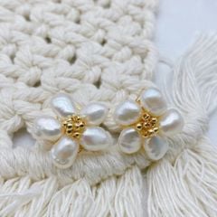 Bông Tai Mạ Bạc 925 Hình Cánh Hoa Mai 5 Cánh MADAME HIEN PEARLS Đính Ngọc Trai Phong Cách Retro BTB007