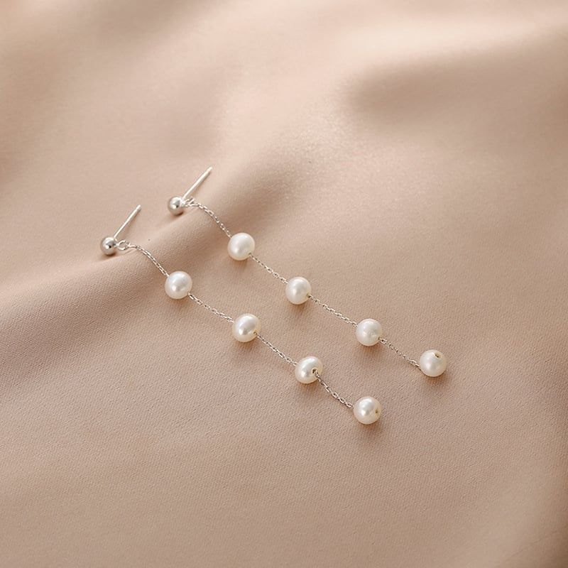 Bông Tai Bạc Dài Tua Rua 5-6mm MADAME HIEN PEARLS Ngọc Trai Tự Nhiên Thanh Lịch, Thời Thượng BTT019