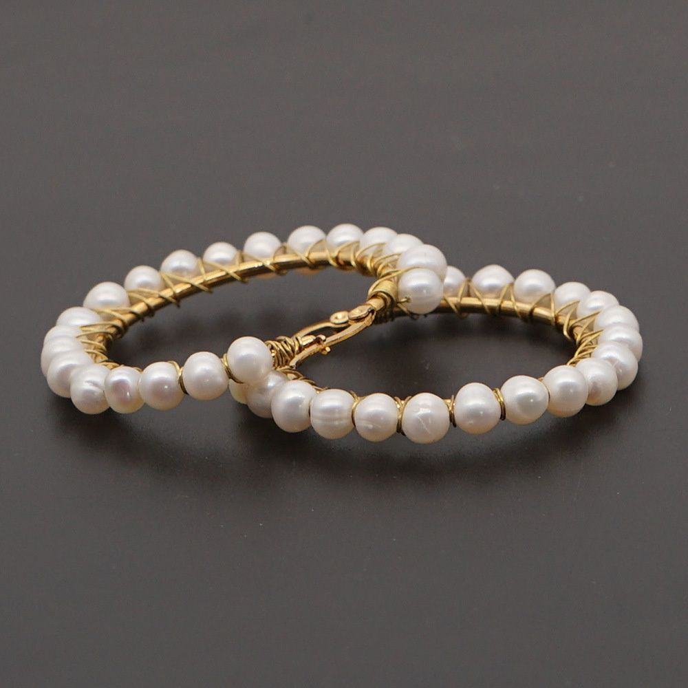 Khuyên Tai Dạng Vòng Đính Hạt Ngọc Trai Tự Nhiên MADAME HIEN PEARLS Độc Đáo, Phong Cách Châu Âu BTT016