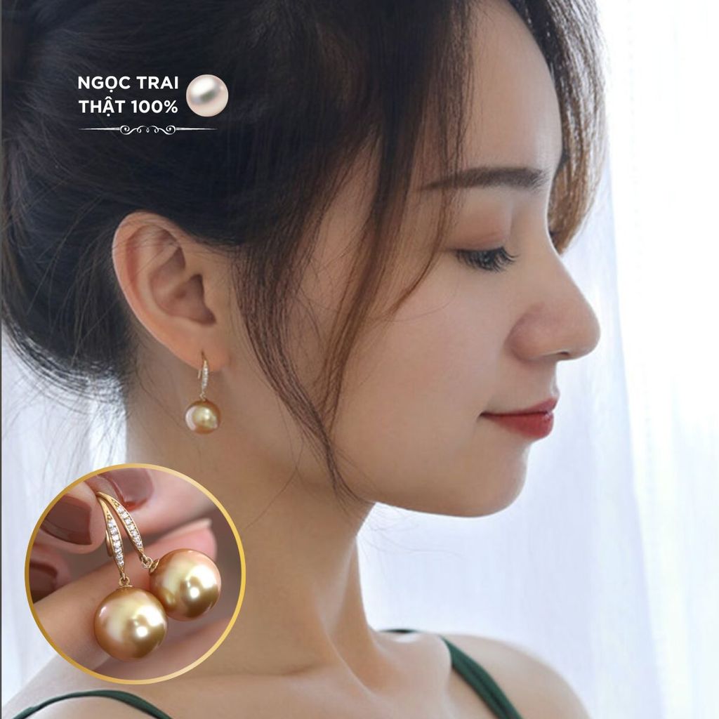 Bông Tai Bạc 925 Đính Ngọc Trai Xà Cừ Tự Nhiên 11-12mm sang trọng quý phái XC009