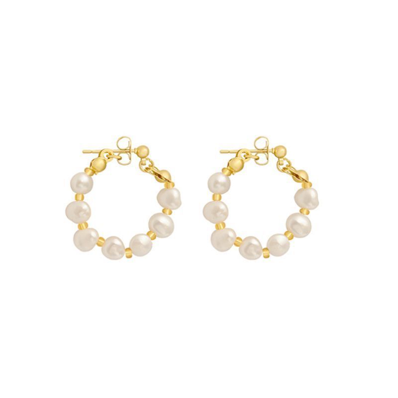 Bông Tai Vòng tròn Bạc 925 Mạ Đính Ngọc Trai Xinh Xắn MADAME HIEN PEARLS Thời Trang Nữ Tính BTB008