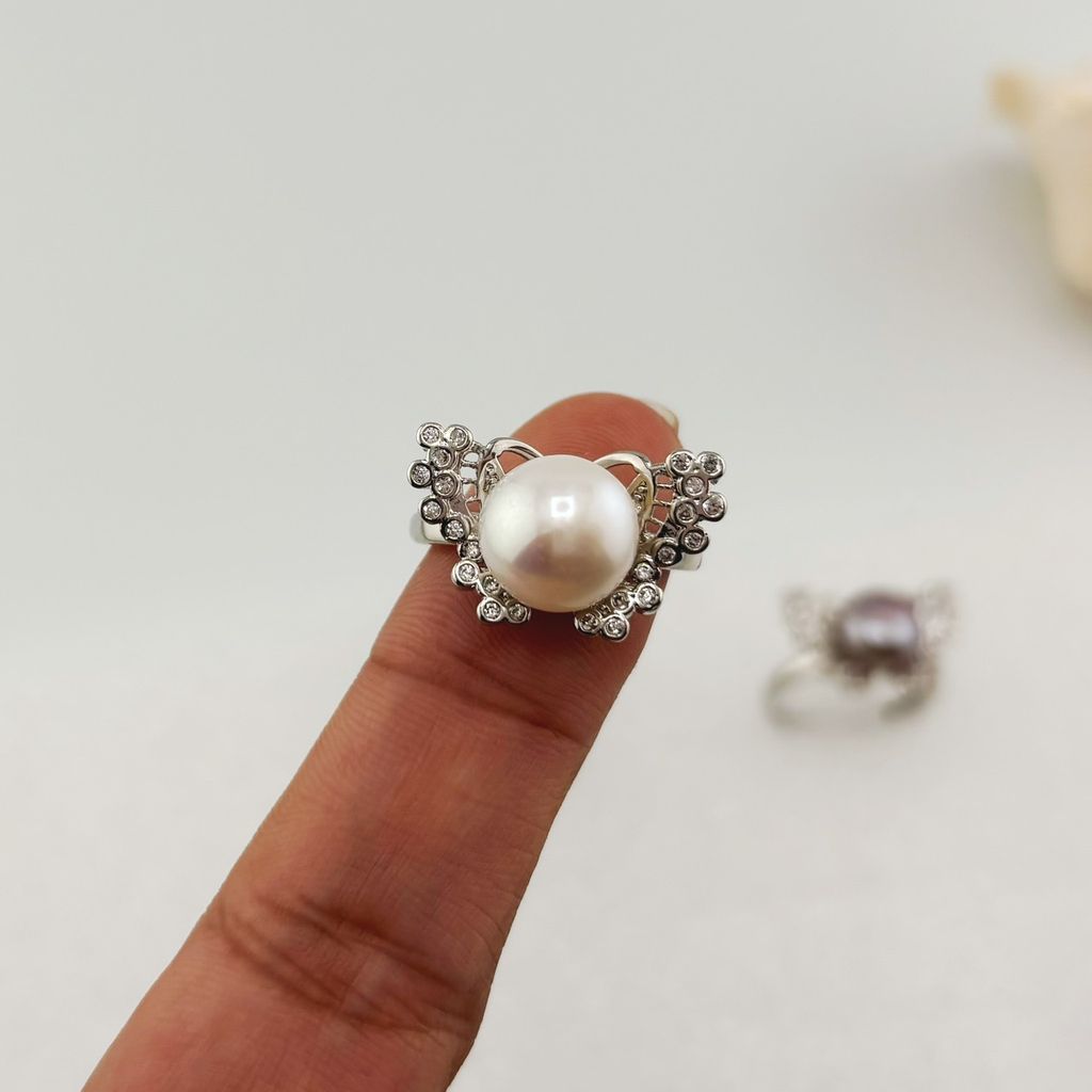 Nhẫn Ngọc Trai Tự Nhiên Size 8-9mm Dáng Bướm Phong Cách Quý Phú Bà Ngọc trai Giá Sỉ Phú Quốc MADAME HIEN PEARLS NN046