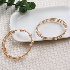 Vòng Tay Ngọc Trai Tự Nhiên Dạng Còng Cứng 3 Vòng Hạt 4mm Freesize MADAME HIEN PEARLS VTT106