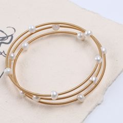 Vòng Tay Ngọc Trai Tự Nhiên Dạng Còng Cứng 3 Vòng Hạt 4mm Freesize MADAME HIEN PEARLS VTT106